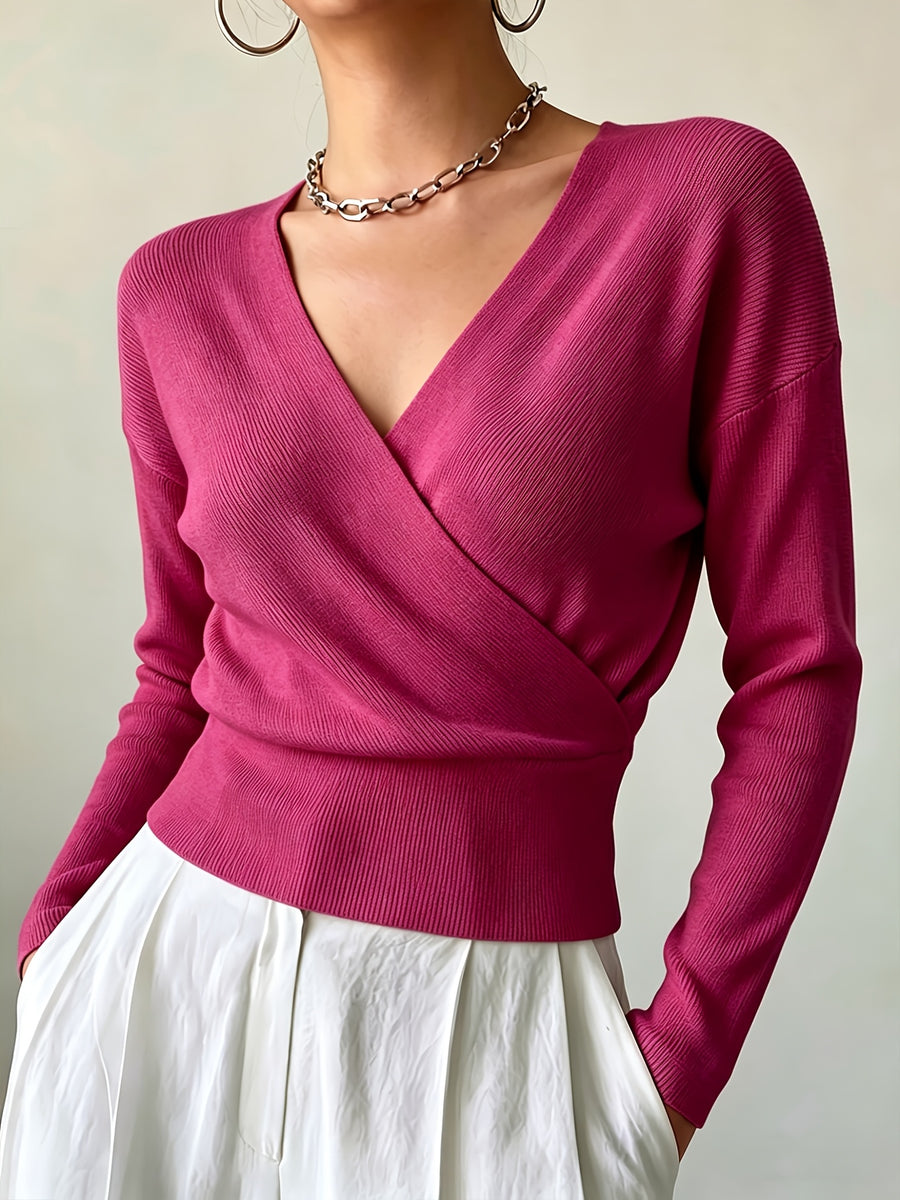 Women'S New Arrivals INS Autumn/Winter Cross-Collar Pullover, Elegant Versatile Loose Fit Machine Washable Long-Sleeve Knitwear - Plum Red