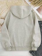 Women's Spring, Autumn, Winter -Lined Loose Hooded Sweatshirt - Korean Style Fashion, Niche, Minimalist, Age-Reducing, Versatile,, Daily Casual, Energetic, Soft and Cute,, Cartoon-Style Adorable Kitten Print Top - White Flower Grey