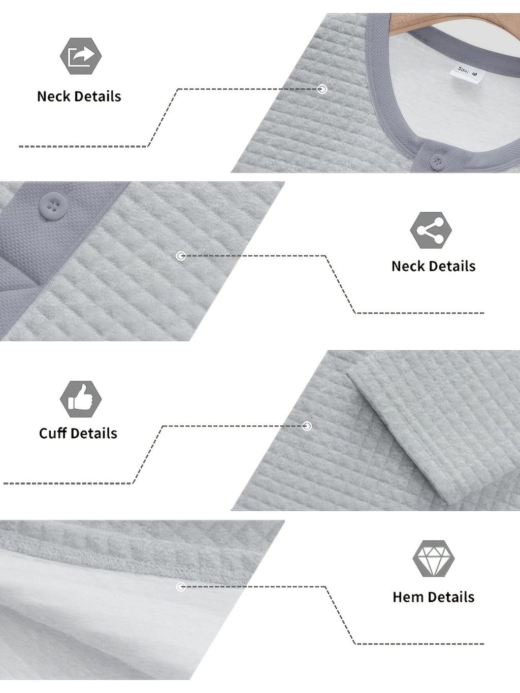Men's Autumn Two-pc Waffle Knit Henley Long-Sleeve Sweater, Soft Three-Dimensional Checkered Textured Fabric, Three-Button Placket for Adjustable Collar, Simple Casual Commuter Style, Can Be Worn Alone or as a Layering Piece, Suitable for Daily - Military Gray