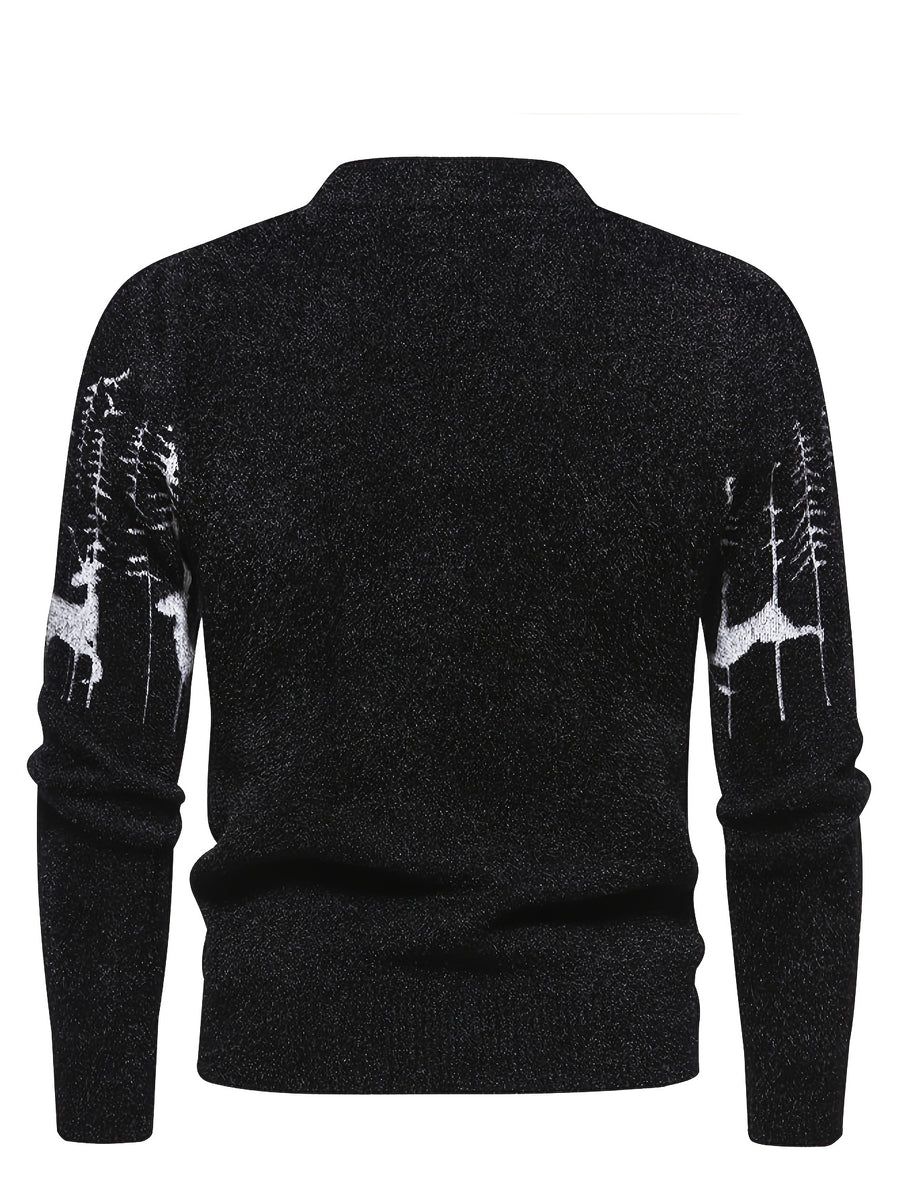 SENMEIGUO New Autumn And Winter Men'S Knitted Warm Sweater with Fashionable Patterns, Casual And Versatile, Semi High Neck And Versatile, Lazy Style Top - Black