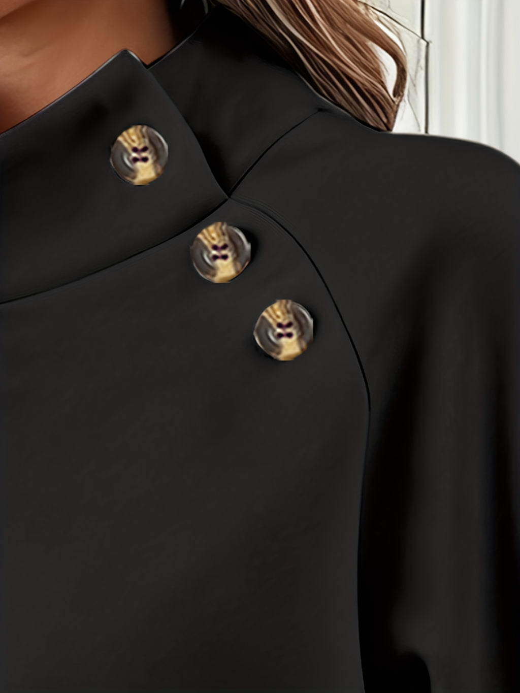 Women'S Fashion High-Neck Sweatshirt - Black