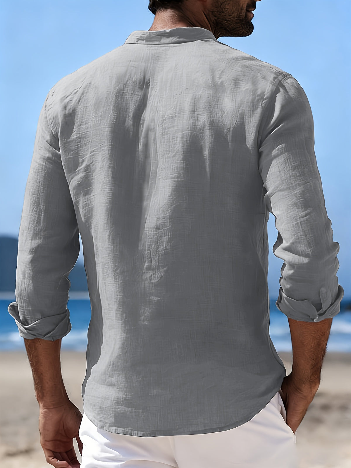 Men'S 100% Casual Collar Button-Up Shirt 3pcs Set, Skin-Friendly, Soft, Breathable Fabric, Island Vacation Style, All-Match Casual Wear, Comfortable Texture, Casual Style for Men, Multiple Colors Available, Great Gift for Boyfriend Or Husband - Gray+Khaki+Black