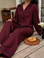 Plus Size Spring Autumn Plaid Lapel Pajama Set, Women'S Casual Comfortable Home Wear Set - Mixed colors