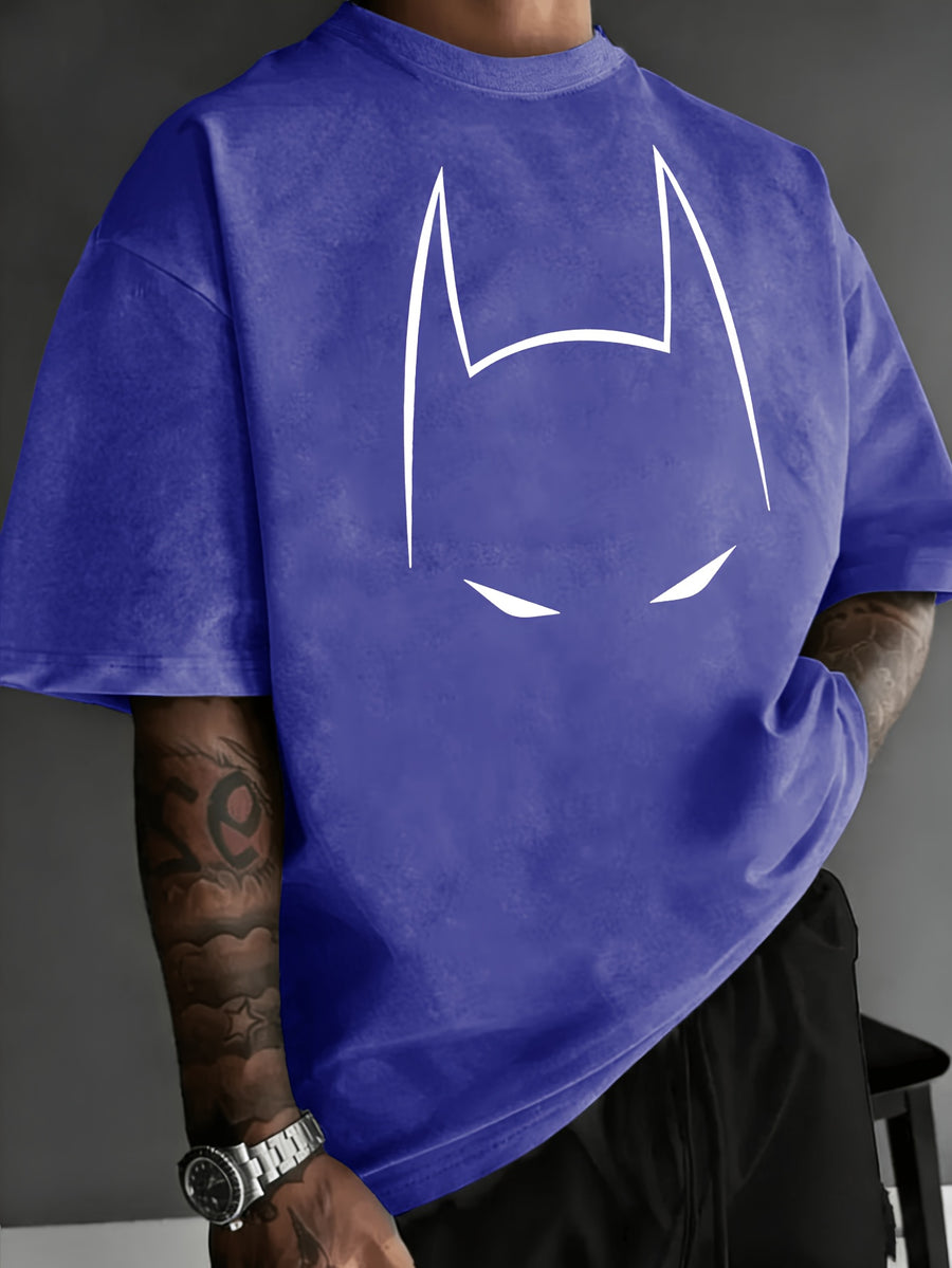 Licensed by WB Warner, Men's Old Cotton 100% Cotton Washed Crew Neck T-Shirt, Mask Contour Minimalist Graphic Design, Loose Version, Men's Casual Cotton Versatile Loose Summer Short Sleeve T-Shirt - Royal Blue