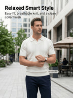 Men'S 3pcs Old Money Johnny Collar Vertical Textured Knit Polo Shirts, Breathable Casual Short Sleeve Tops, Multi-Color Set for Business Golf Vacation Summer Wear - Navy Blue-Wine Red-White