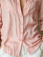 Women's Elegant Casual Solid Color Long Sleeve Shirt, Breathable Soft Fabric, Spring Summer Autumn 2026 New Top - Pink