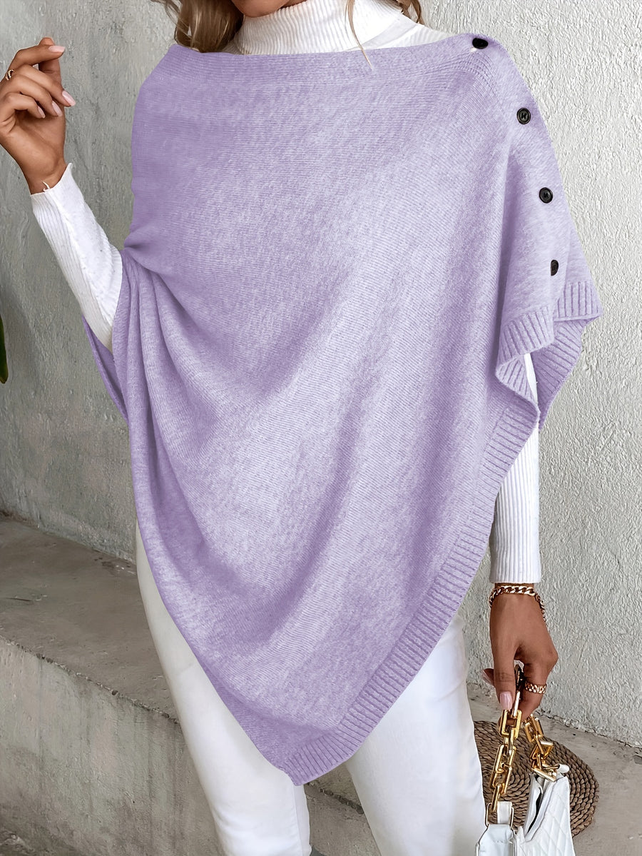 A Versatile Cape That Can Be Styled in Various Ways Throughout The Year, Featuring an Elegant Design, Solid Colors, Buttons, And Suitable for Air-Conditioned Environments - Lavender