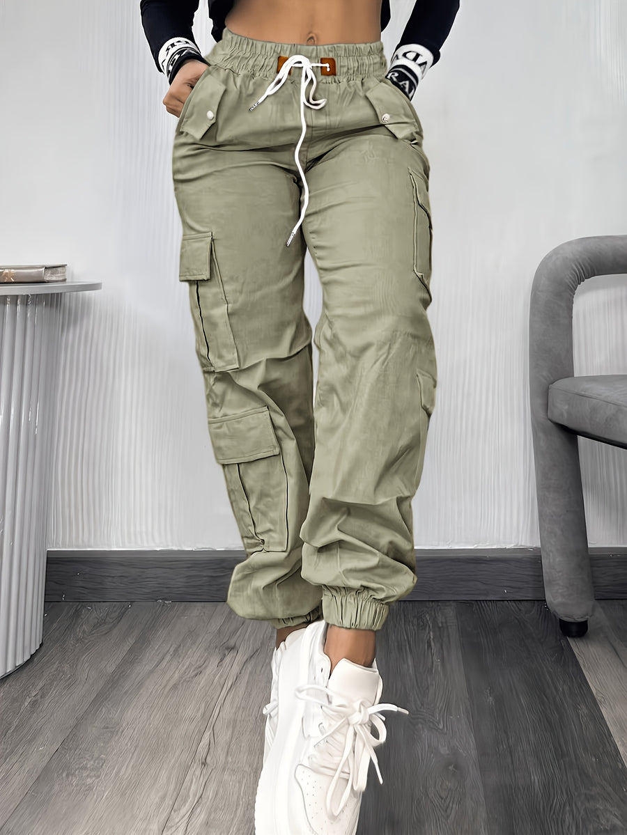 Christmas, Women'S Casual Drawstring Elastic Waist Jogger Pants, Minimalist Design Y2K Street Style Multiple Pockets Spring/Summer - Grass Green
