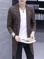 Men's Autumn/Winter New Style Shawl Collar Long Knitted Cardigan, Buttonless Open Front Slim Fit Long Sleeve Casual Sweater Jacket for Men - WE9309 Coffee Brown