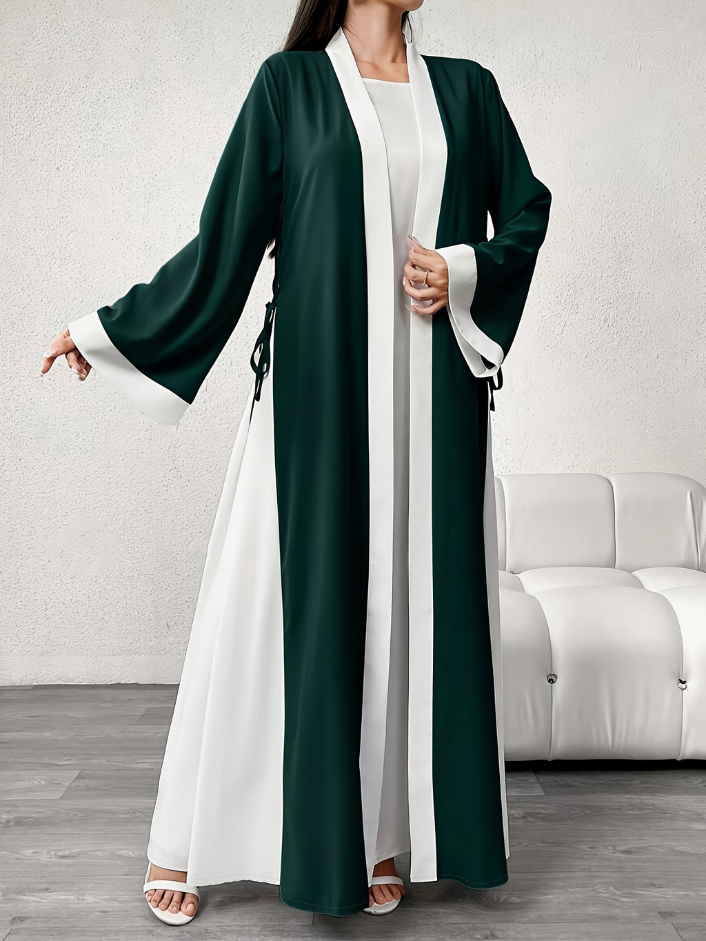 Middle Eastern Muslim Lady's Elegant and Casual Cardigan Robe Loose Abayas Robe as a Fashionable and Casual Commuting Coat Ladies' Robes for Ramadan Eid Al-Fitr Eid Al-Gahur Festival - Green