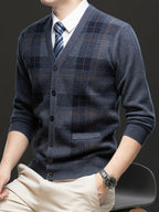 Men's Autumn and Winter Knitted Cardigan Sweater, Classic Striped Design Thickened with Pockets, Gift for Men, Suitable for Casual, Business, and Sports Knitted Outerwear Top - Medium Gray