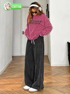 2pcs Letter Printed Streetwear Fashion Versatile, Comfortable, and Convenient, Casual, Vibrant, Y, Retro Women's Wide-leg Loose Snowflake Print Set. - Rose Red + Black Gray