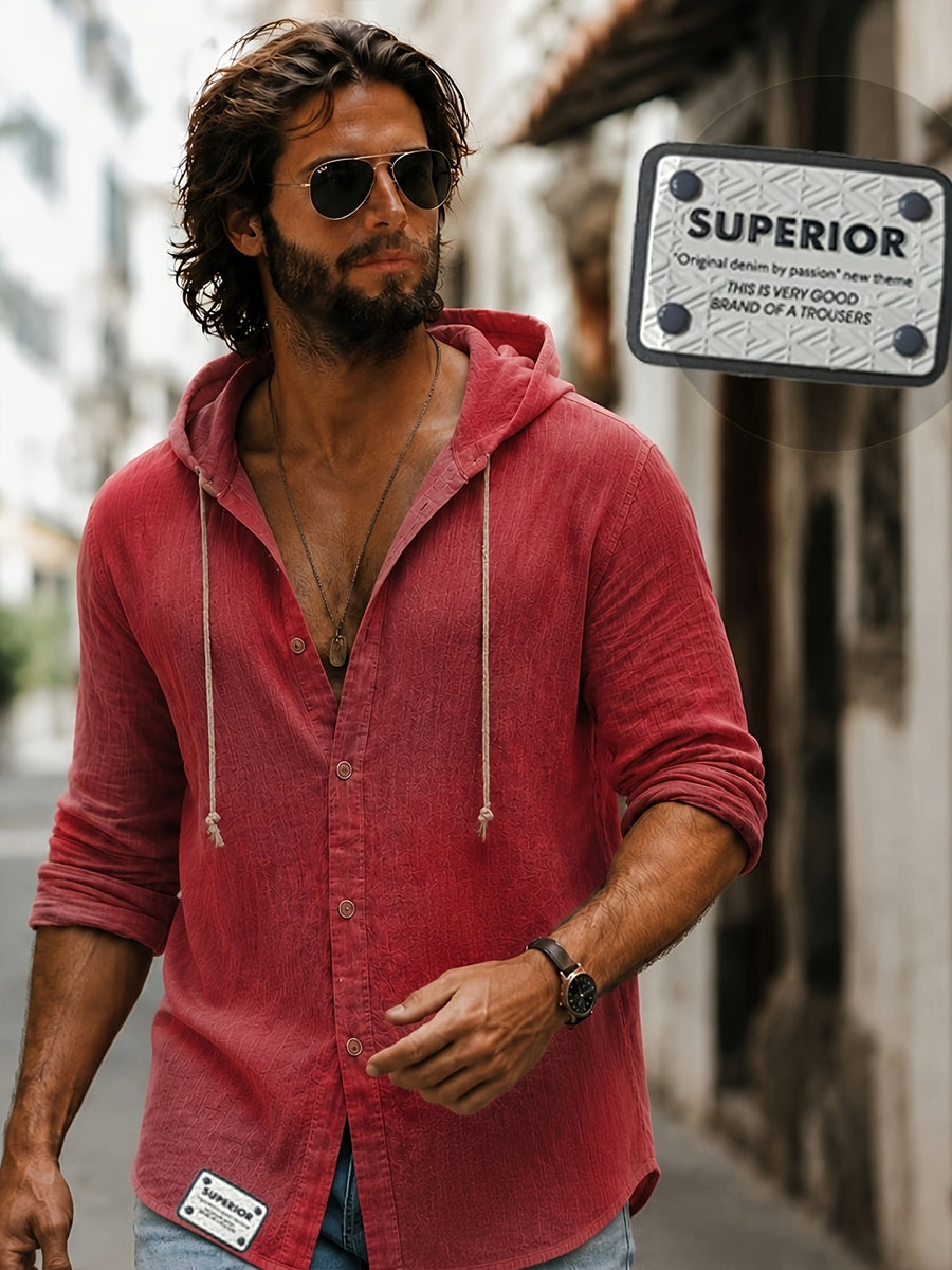 Men's Henley Shirt Linen Long Sleeve, Comfortable And Breathable Fabric, Suitable for Daily Outings, Outdoor Sports, Travel, And Vacation, Lightweight And Breathable Regular Fit, Ideal for Beach, Hiking, Evening Wear, And Casual Street Style - Red