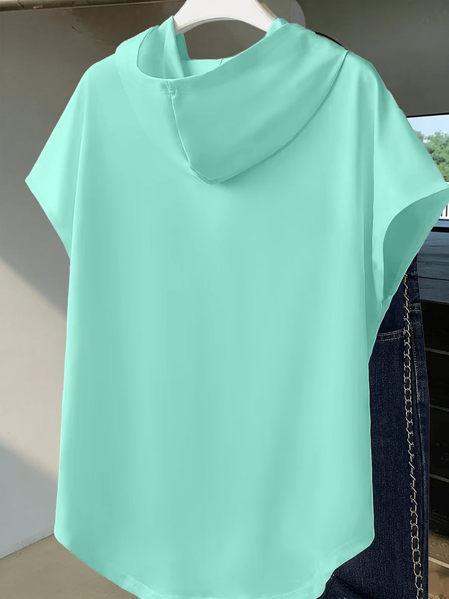 1pc Hooded Simple Design Highlight Comfortable Versatile Style Summer New Y2K Style Women's Sportswear Elegant Fashionable Comfortable T-Shirt Top - Lake Blue