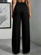 High-Waisted Draped Wide-Leg Pants for Women, Designer Twist Knot Metal Buckle, Elegant Commuter Advanced Feel Long Pants - Black