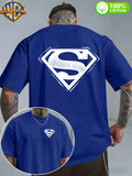 1pc WB Warner Bros. Official DC Superman Icon T-Shirt - Men's & Unisex Vintage Print, 100% Cotton Loose Fit Short Sleeve Tee with Superman, Casual Round Neck Shirt Suitable for Gym, Office, Daily Wear - Father's Day Gift for - Blue