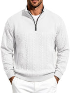 Whale Crossing OBM Men's Spring, Autumn, Winter Classic Fashion Italian Milanese Label Knitted Cable Knit Stand Collar Sweatshirt - White