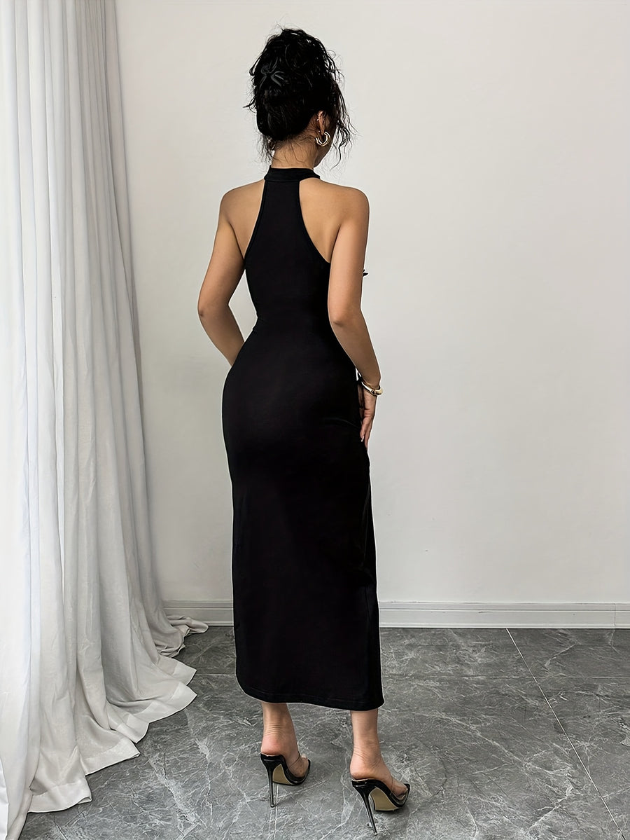 A Woman'S Dress Adorned with Lace Decorations, Featuring a Sexy Design - Black