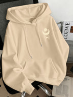 Women'S Fashion Starry Moon Print Casual Hooded Sweatshirt - Khaki