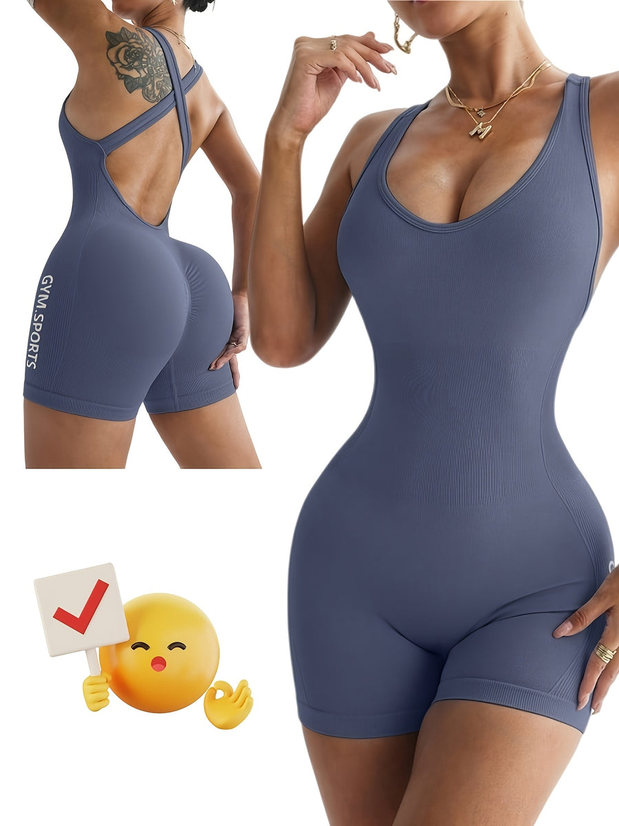 Women'S Seamless Solid Color Camisole with Letter Straps, Cross Back, Waist Cinching, Hip Lifting, Skin-Friendly, Breathable, Short Jumpsuit, Multiple Colors to Choose from - Dark Gray