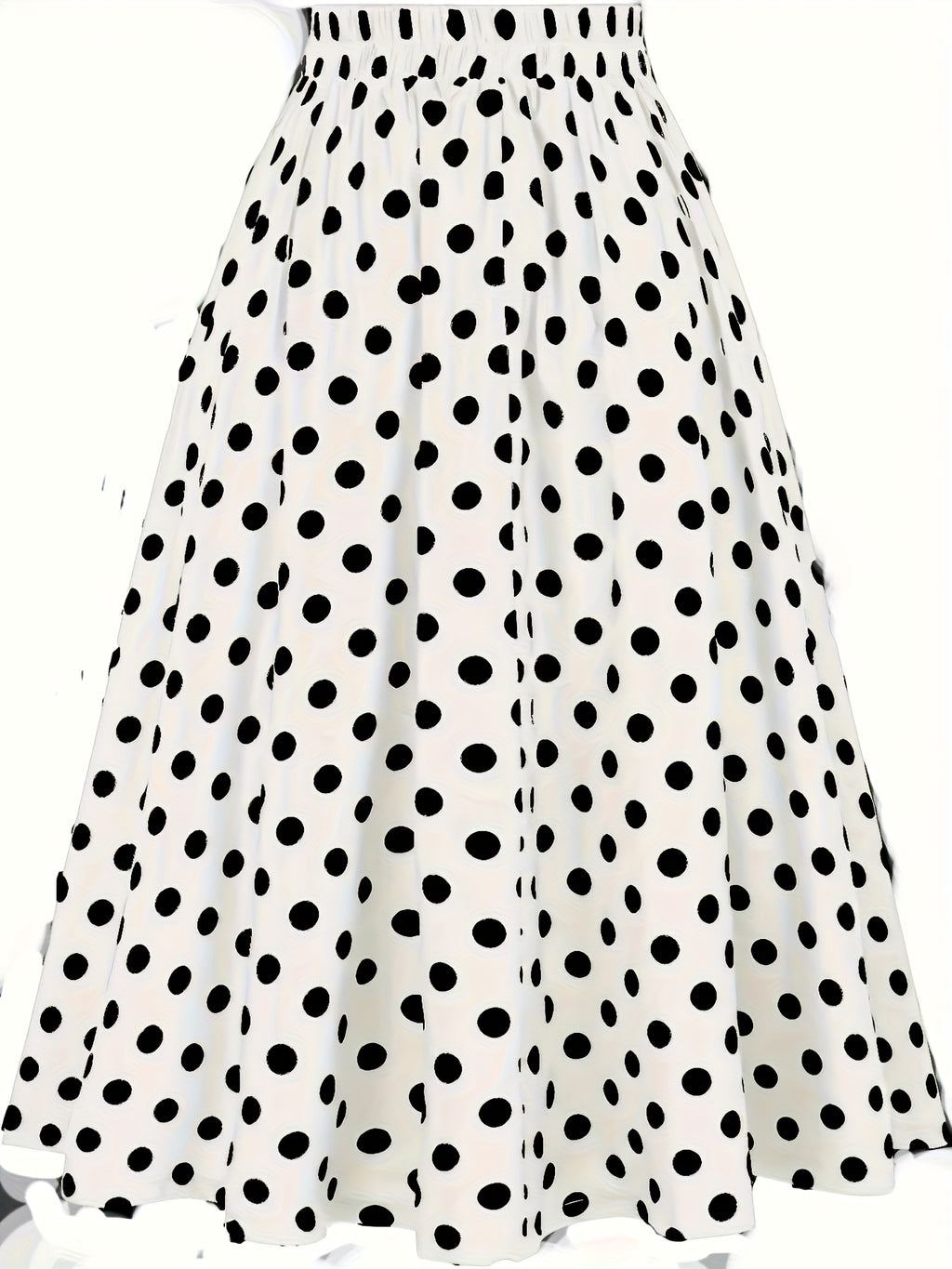 Women's High-Waisted Ruffle Hem Polka Dot Midi Skirt - White