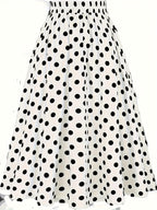 Women's High-Waisted Ruffle Hem Polka Dot Midi Skirt - White