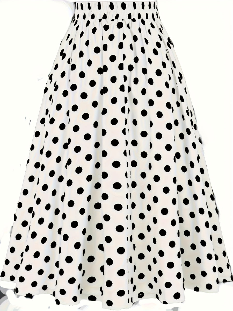 Women's High-Waisted Ruffle Hem Polka Dot Midi Skirt - White