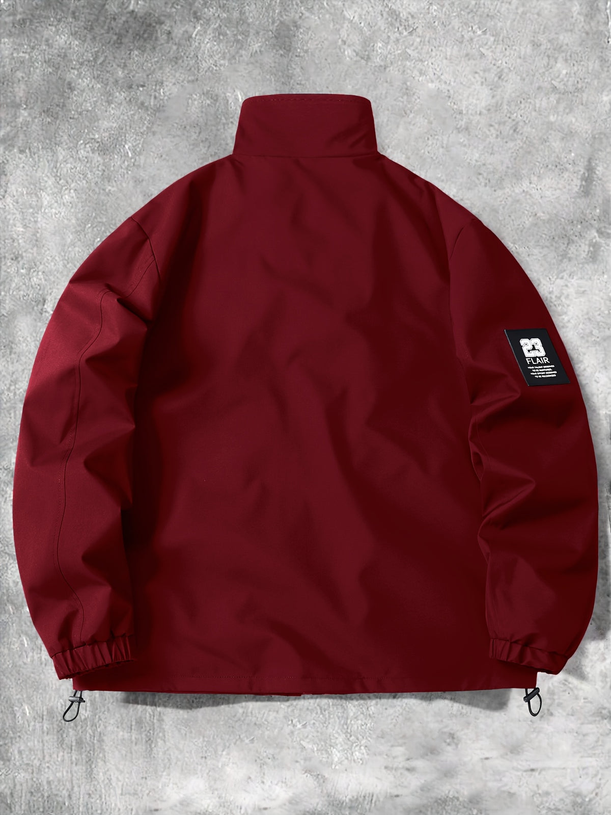 Men's Stand Collar Jacket with Letter Print, Fashionable and Versatile, Large Pocket Design, Suitable for Outdoor Activities, School, Daily Commute, All-Season Wear. XMJK093 - Burgundy