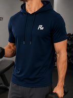Men'S Summer T-Shirt, Easy Small Logo Print Men'S Hooded Short Sleeve, Soft Comfortable Breathable Versatile Fabric Sports T-Shirt, Loose Slimming Men'S Hoodie Easy Print Top - Navy Color