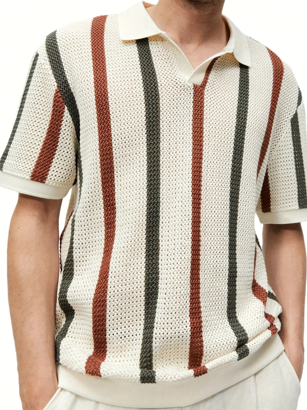 Men'S Casual Fashion Commuter Khaki Knitted Top - Apricot