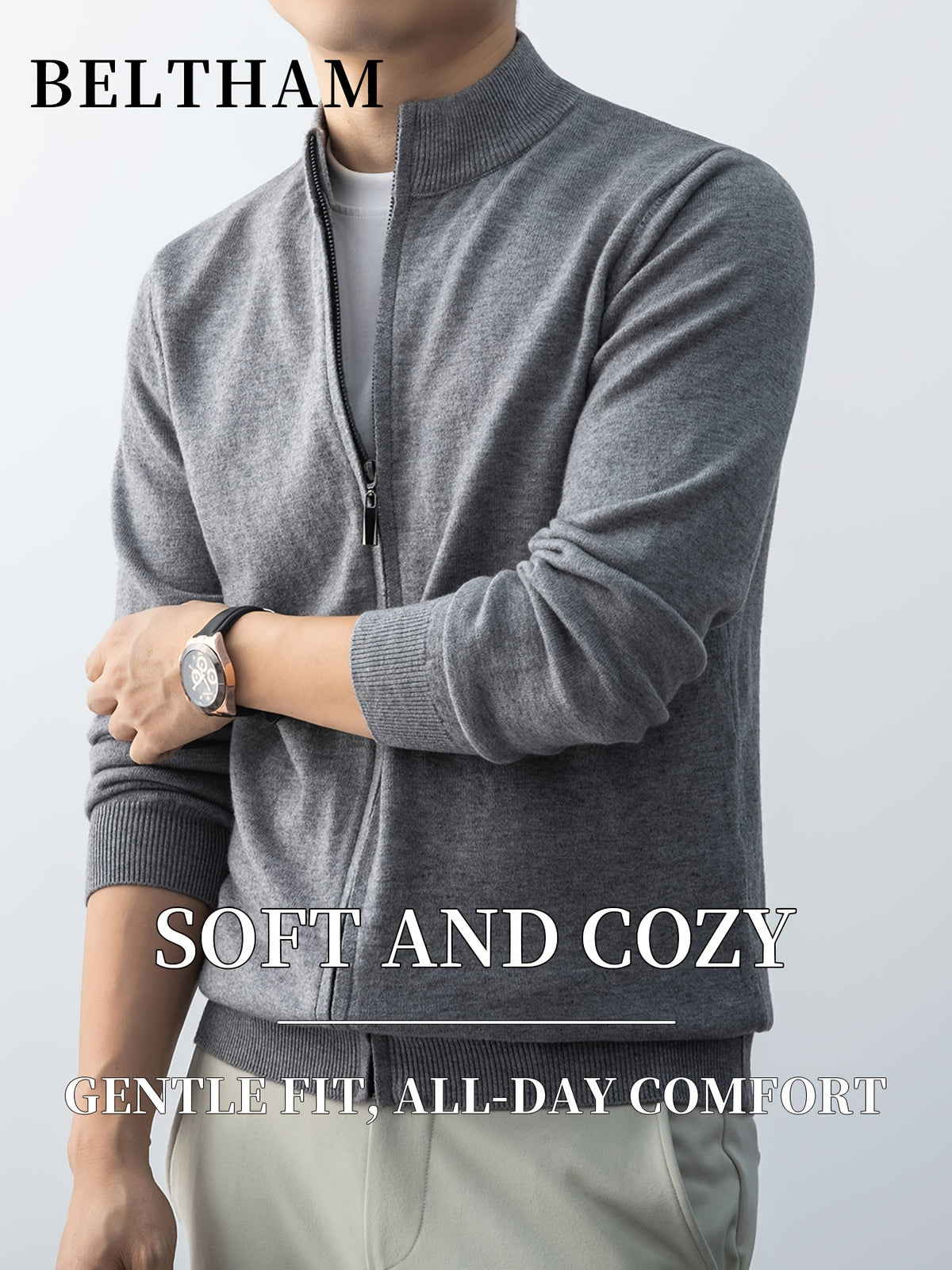 2pcs New Spring Autumn Winter Men'S Knit Cardigan, Ideal Gift for Father And Husband, Solid Color Zipper Design Sweater, Elegant Versatile Knit Cardigan Coat, Suitable for Daily Casual Business Sports Outdoor Camping Fishing Wear - Dark Gray + Light Gray