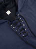 Men'S Drawstring Hooded Sweatshirt, Faux Texture Long Sleeve Hooded Top with Zipper Pockets, Casual Street Style Daily Wear, Gift Idea - Navy Color