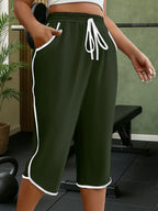 New Spring And Summer Solid Color Casual Comfortable Mid-Length Sweatpants for, Fitness, And with Pockets. - Olive Green