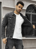 Men'S Trendy Black Gray Denim Jacket - Multi-Pocket All-Season Outerwear, Heavyweight Fabric, Long Sleeve, Lapel, Regular Fit, Casual, Autumn, Daily - Deep Grey