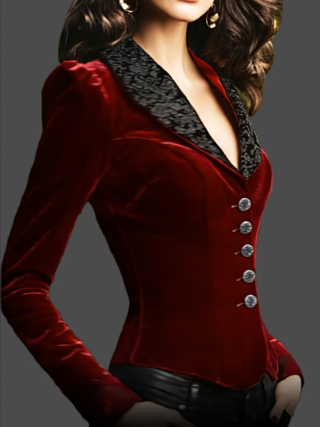 Solid Color Autumn Velvet Embroidery Lapel Victorian Style Party Slim Fit Suit Jacket-Zllz - Burgundy