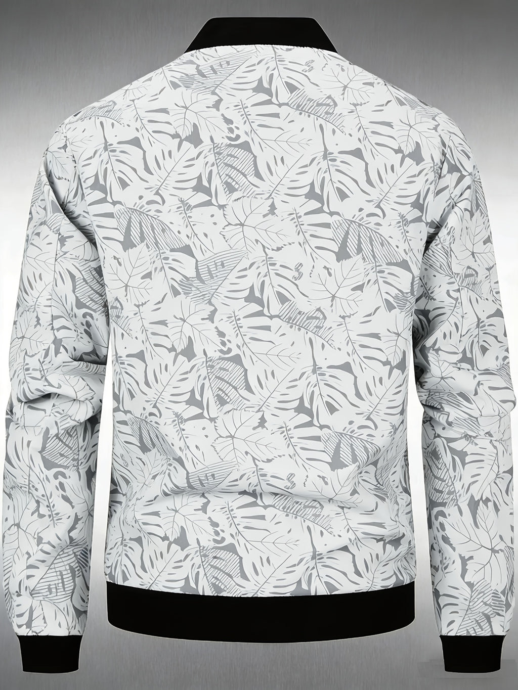 Men's Baseball Collar Print Casual Jacket, Outdoor Windproof Coat with Zipper Pockets Warm Soft Jacket - White