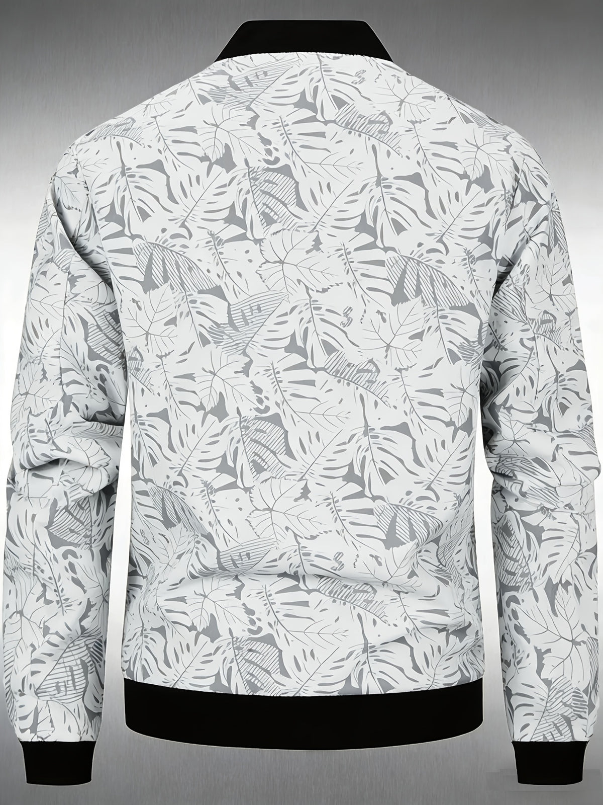 Men's Baseball Collar Print Casual Jacket, Outdoor Windproof Coat with Zipper Pockets Warm Soft Jacket - White