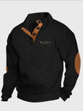 Men'S New Jacquard Top Features a Textured Classic Stand-Up Collar That Enhances The Neck Line, with a Half-Button Placket That Continues The Vintage Henley Shirt Style, Complemented by Patchwork, Making It a Fashionable Knitwear - Black
