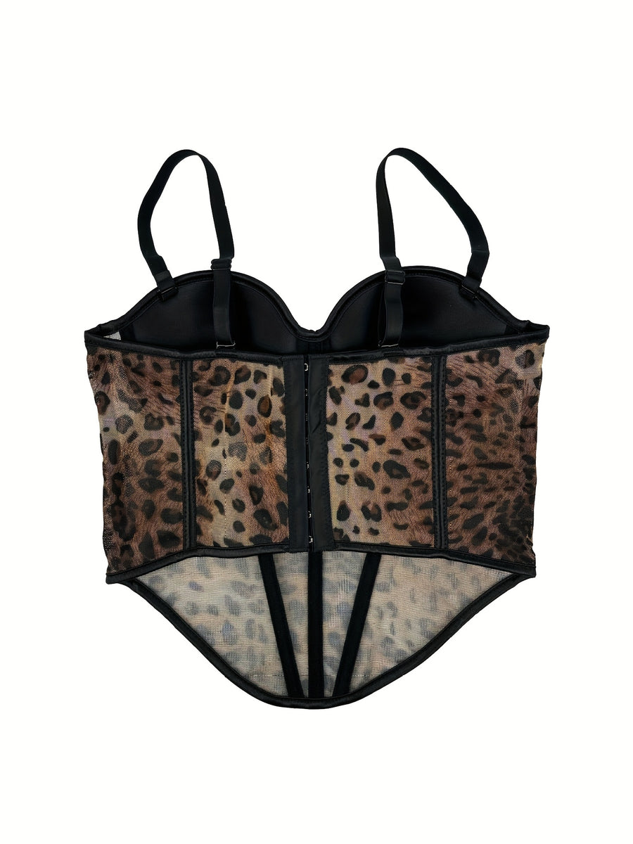 Elegant Directional Christmas Party Holiday Vest with Leopard Print Suspender Vest, Multifunctional Slim Fit Elegant Corset Sleeveless Slim Fit Vest, Women's Clothing - Coffee Brown