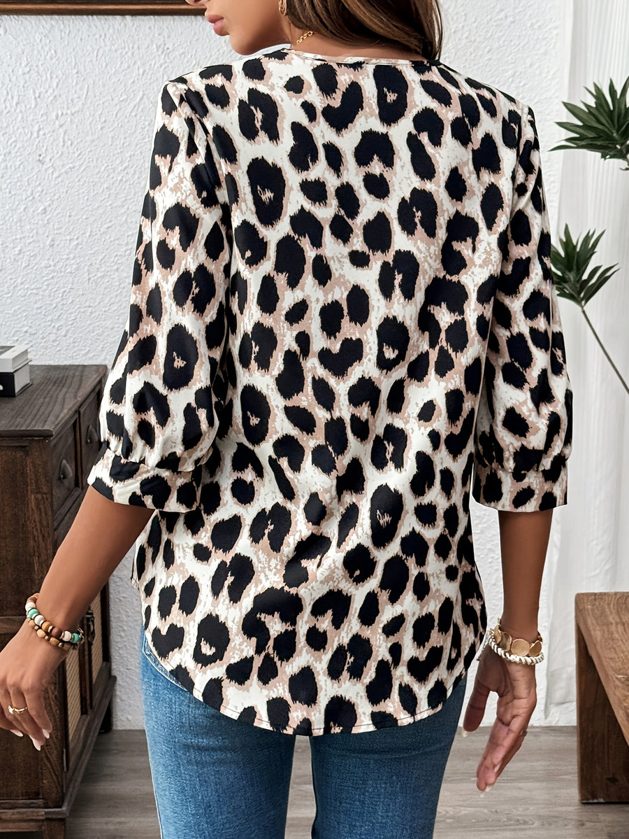 Women'S Spring Summer Leopard Print Easy Casual Long Sleeve Shirt - Mixed colors