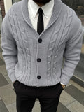 Autumn Winter Men'S New Warm Fashion Versatile Cardigan Sweater Light Mature Old Money Business Style Classic Jacquard Solid Color Green Apple Collar Button-Up Cardigan Knit Sweater Office Work School Commute Vacation Party - Light Grey