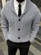 Autumn Winter Men'S New Warm Fashion Versatile Cardigan Sweater Light Mature Old Money Business Style Classic Jacquard Solid Color Green Apple Collar Button-Up Cardigan Knit Sweater Office Work School Commute Vacation Party - Light Grey