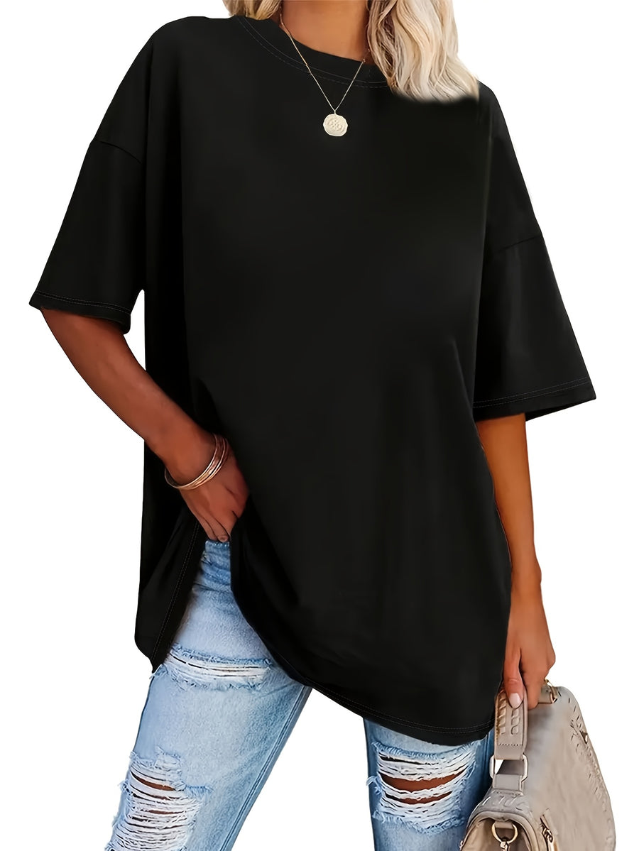 A Very Trendy Solid-color Women's Fashion T-shirt That Is Perfect for Spring and Summer, and Versatile Enough for All Seasons and All Body Types! - Black