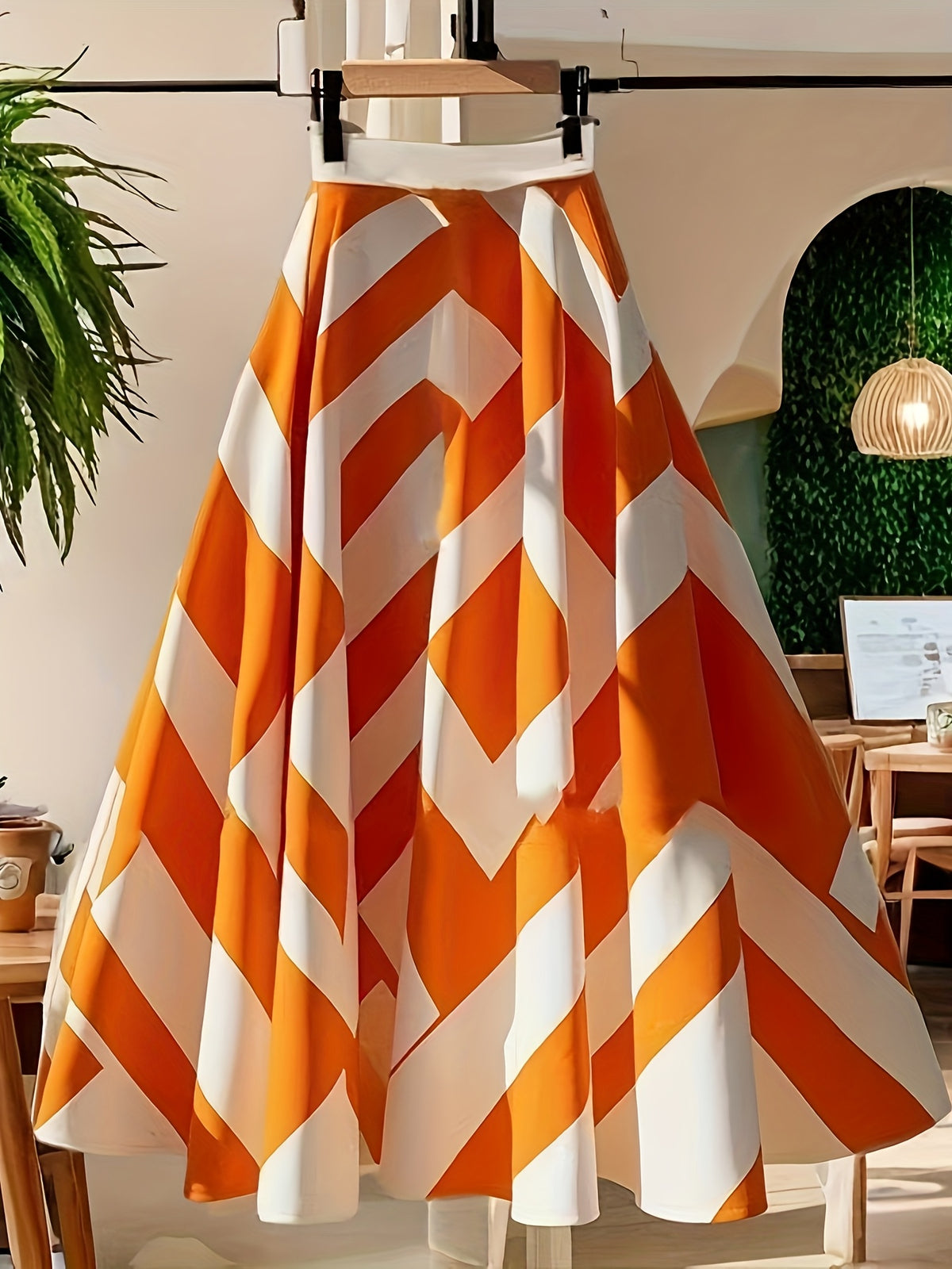 Elegant And Exquisite A-Line Skirt with High-End Feel, Super Cute Orange Geometric Print Umbrella Skirt Half Skirt - Mixed colors