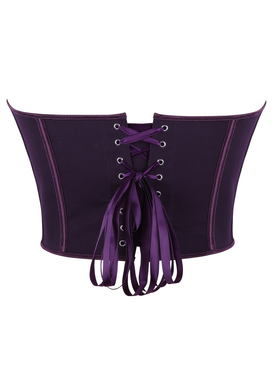 Sexy Women's Strapless Mesh Top, Breathable Double-Layer Frosted Texture, Women's Sexy Court-Style Corset Top - Deep Purple
