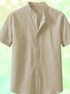 Single Piece Men'S Solid Color Short-Sleeved Shirt, Button-Up Cardigan Casual And Comfortable, Versatile for Daily Travel And Outdoor Activities in Summer - Khaki