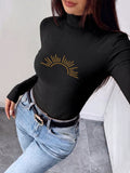 Women's New Autumn/Winter Half-Turtleneck Slim-Fit Top, Can Be Worn as an Inner Layer or Outerwear, Made of Stretchy Fabric That Is Soft, Skin-friendly, and Warm, Featuring a Simple Waist-cinching Design, Versatile for Daily Wear - Black