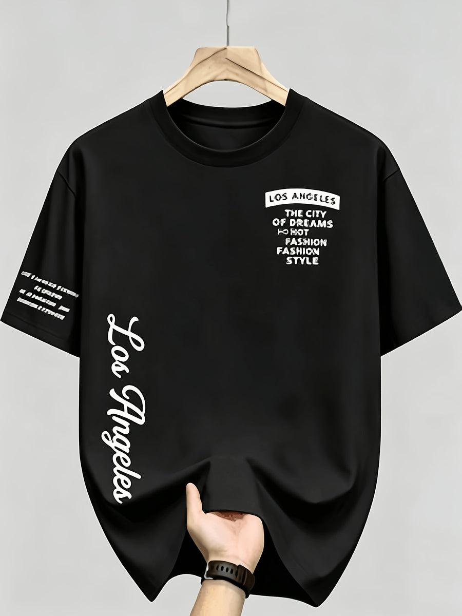 Men'S American Retro Letter Print New Arrival Comfortable Fashion Casual T-Shirt, Easy Care, Business Casual Style, Breathable, Comfortable, Ideal Top for Outdoor Sports - Black