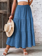Elegant Solid Color Pleated Skirt for Vacation - Blue