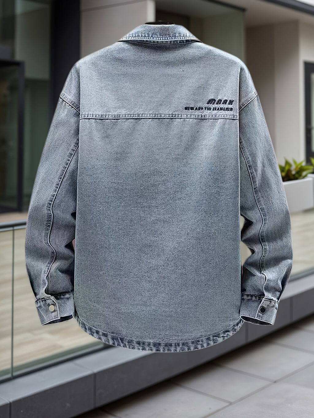 Men's Casual Denim Shirt, Solid Color Long Sleeve Button- Denim Top, Casual Party Style Jacket, Classic Washed  Denim Shirt - Peacock Blue